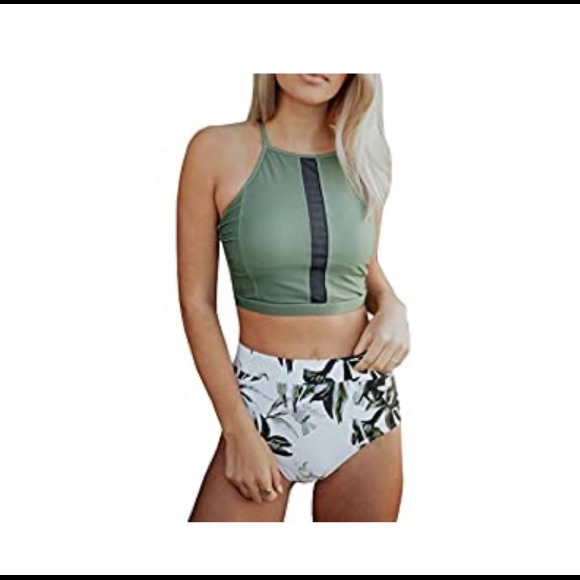 Womens High Waisted Bikini Two Piece Swimsuit w/ Halter Padding Top - Picture 1 of 9